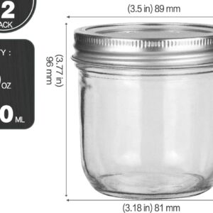 KAMOTA Wide Mouth Mason Jars 10 OZ, 10 OZ Mason Jars Canning Jars Jelly Jars With Wide Mouth Lids and Bands, Ideal for Jam, Honey, Wedding Favors, Shower Favors, Baby Foods, 12 PACK…