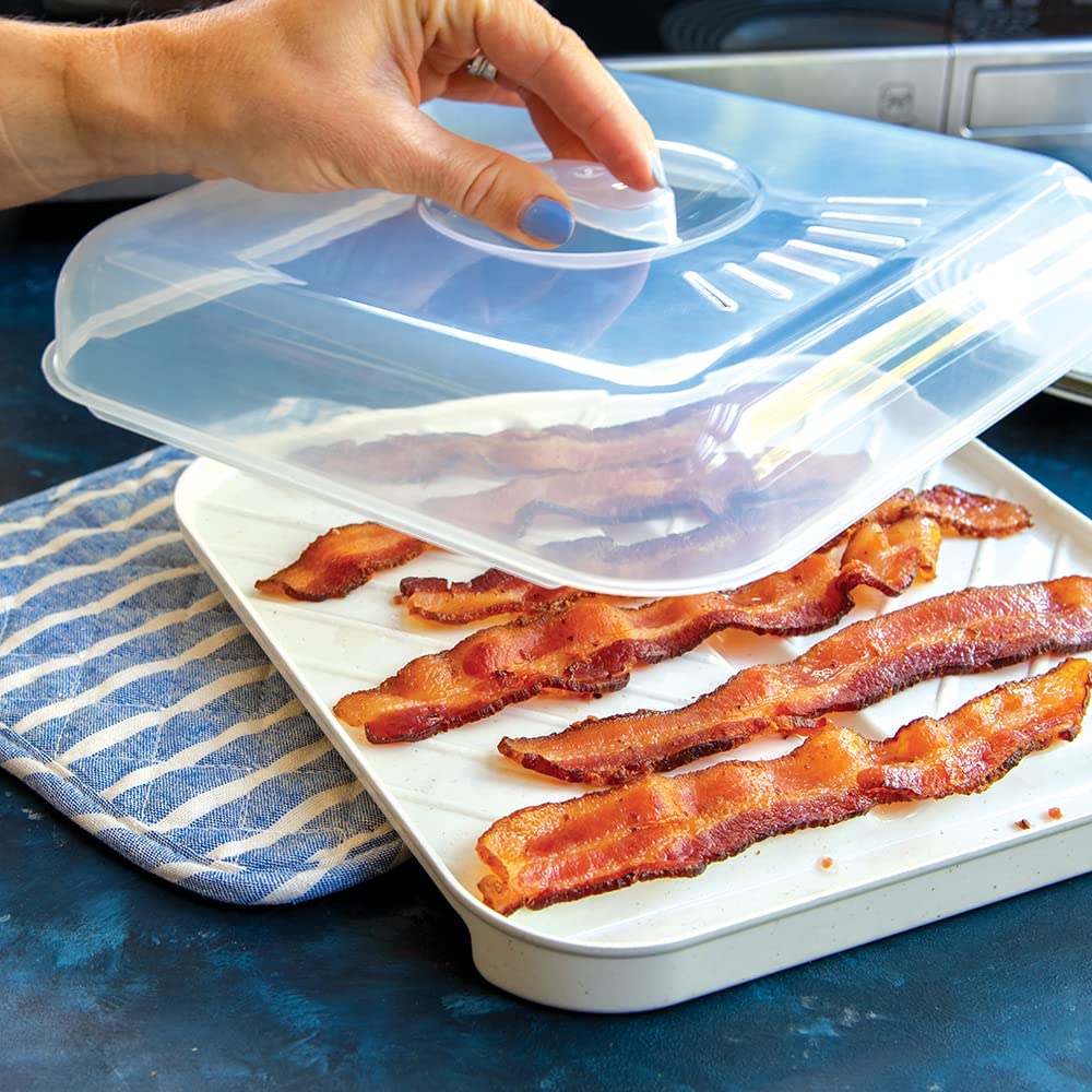 Nordic Ware - 60173 Nordic Ware Slanted Bacon and MeatTray, with Lid, White