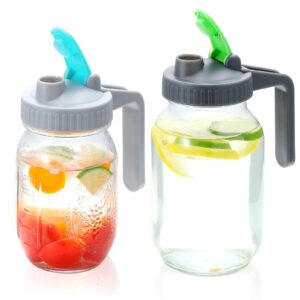 2 Pack Regular Mouth Mason Jar Lids Flip Cap with Handle for Regular Mouth Ball Mason Jar, Airtight & Leak-proof Seal, Turns your Mason Jar into Pitcher (Jars Not Included)