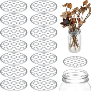 15 pieces mason flower jar insert lid for wide mouth mason canning jars metal flower lid insert mason grid flower organizer lid insert mason jar lids with straw hole