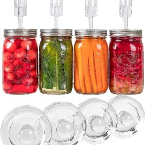 Jillmo Stainless Steel Fermentation Lids with Glass Weights for Wide Mouth Mason Jars (Jars Not Included)