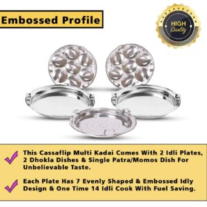 LUSTER Premium Heavy Duty All-in-One Stainless Steel Idli Cooker Multi Kadai Steamer with Induction Bottom Pot Set Includes, Big Size with 5 Plate (2 Idli, 2 Dhokla, 1Patra, Silver)