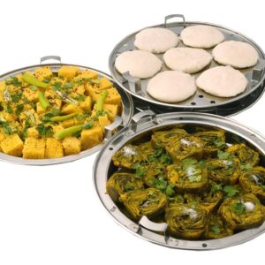 LUSTER Premium Heavy Duty All-in-One Stainless Steel Idli Cooker Multi Kadai Steamer with Induction Bottom Pot Set Includes, Big Size with 5 Plate (2 Idli, 2 Dhokla, 1Patra, Silver)