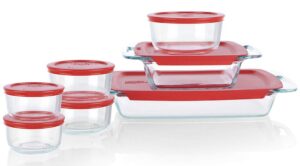 pyrex easy grab 14-piece glass baking dish set with lids, glass food storage containers set, non-toxic, bpa-free lids, bakeware set
