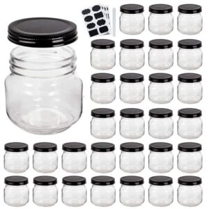 qappda mason jars,glass jars with lids 8 oz,canning jars for pickles and kitchen storage,wide mouth spice jars with black lids for honey,caviar,herb,jelly,jams,set of 24…