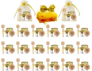 ahhute 20 pack mini glass honey jars with dipper - perfect for baby showers and wedding favors - gold lid, bee pendants, ribbons - includes gift bags