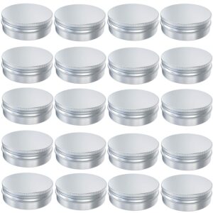 20 pcs 2 ounce aluminum tin jar, 60 ml refillable tin container, with screw lid, for storing spices, candies, candles, silver