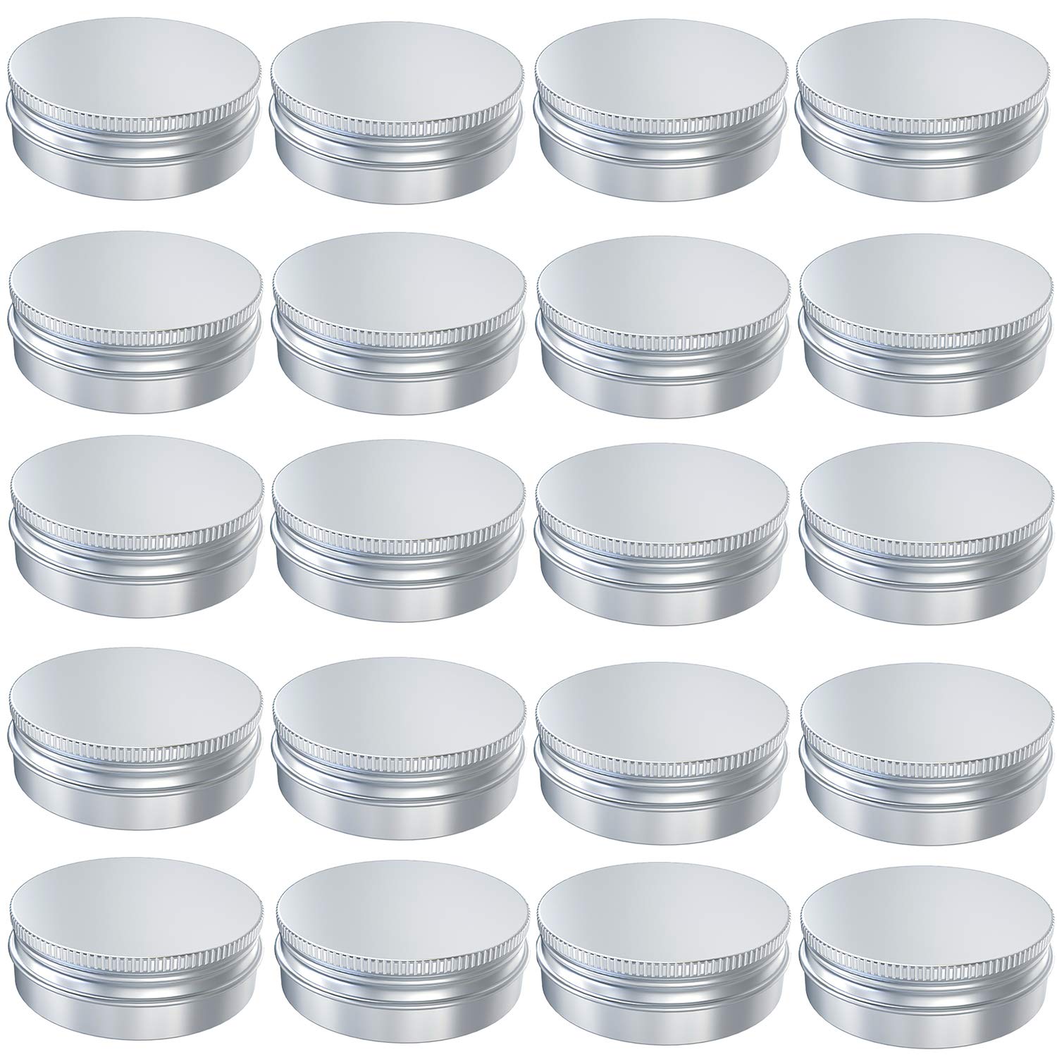 20 Pcs 2 Ounce Aluminum Tin Jar, 60 ML Refillable Tin Container, with Screw Lid, for Storing Spices, Candies, Candles, Silver