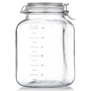 folinstall 1 gallon square super wide-mouth glass jars with airtight lids, glass storage jars with 2 measurement mark, sturdy canning jars with large capacity 4100 ml for overnight oats