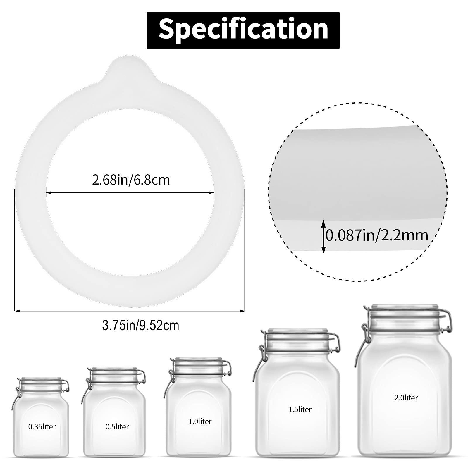 ASTER 8 Pcs Replacement Silicone Jar Gaskets, Airtight Silicone Jar Rubbers Seals Rings for Mason Canning Jars Mouth Canning, 3.75 Inch (White)