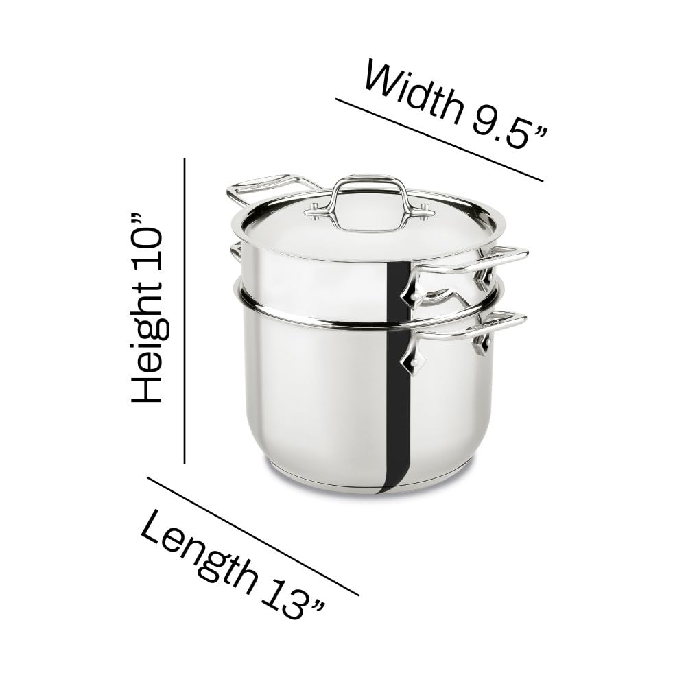 All-Clad Specialty Stainless Steel Stockpot, Multi-Pot with Strainer 3 Piece, 6 Quart Induction Oven Broiler Safe 500F Strainer, Pasta Strainer with Handle, Pots and Pans Silver