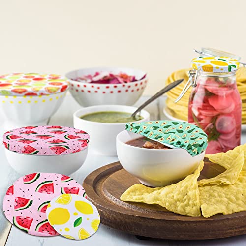 10 Pieces Bowl Covers Reusable in 5 Size Stretch Cloth Fabric Elastic Food Storage Cotton Bread Lids for Food, Fruits, Leftover (Summer Style)