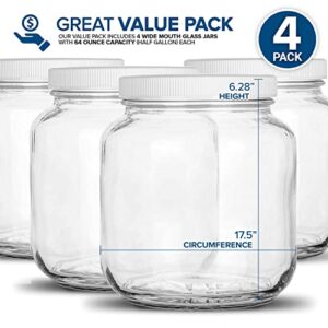 Stock Your Home 64 Oz Glass Jar with Plastic Airtight Lid (4 Pack) - Half Gallon Mason Jar for pickling, fermentation, brewing, food storage