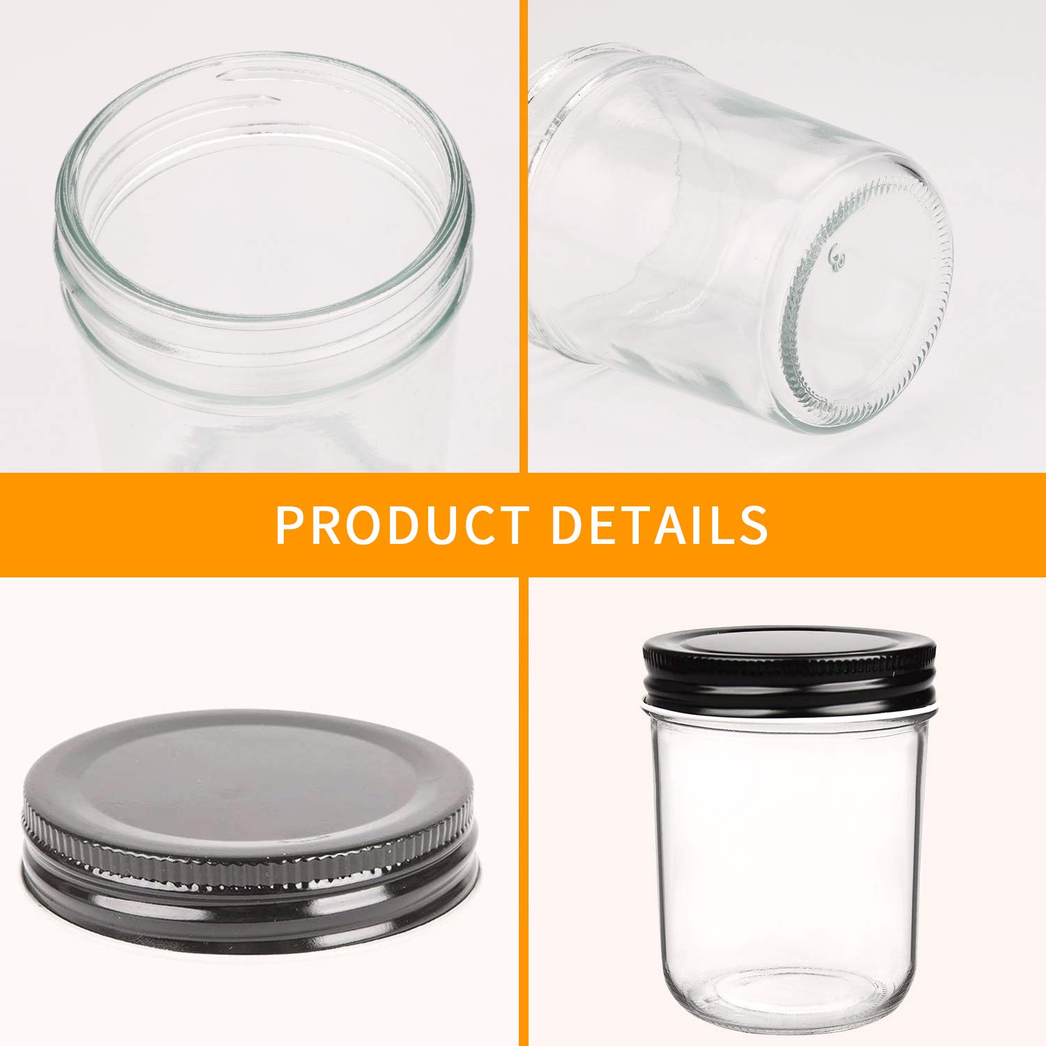 QAPPDA 6oz Glass Jars With Lids,Small Mason Jars Wide Mouth,Mini Canning Jars With Black Lids,Kitchen Storage Jars For Honey,Jam,Jelly,Baby Foods,Wedding Favor,Shower Favors,Spice Jars Set of 30