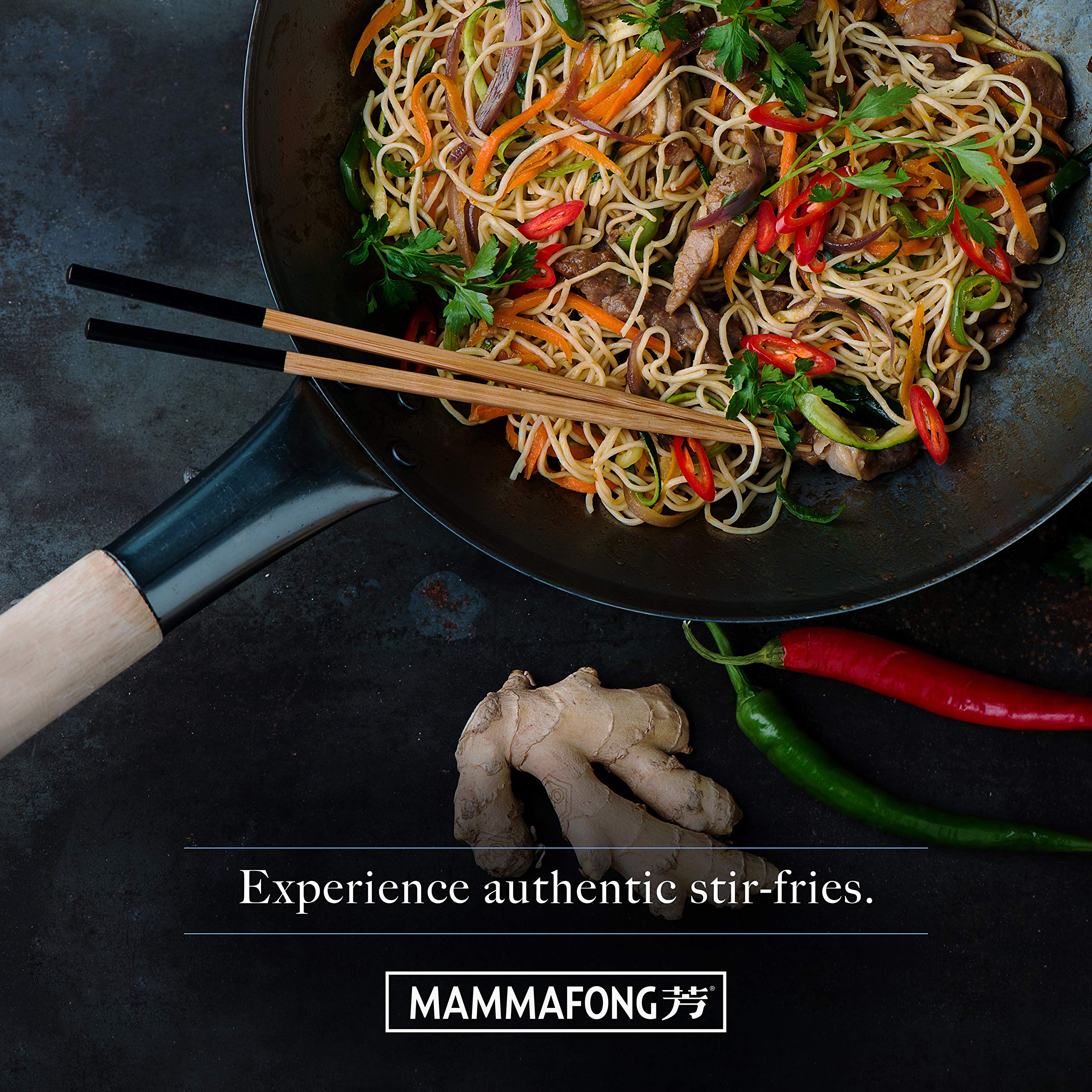 Mammafong Pre Seasoned Blue Carbon Steel Flat Bottom Wok -14 Inch Chinese Pow Wok - Traditionally Hand Hammered Woks and Stir Fry Pans…