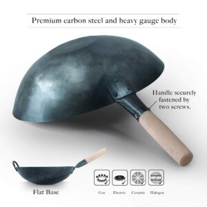 Mammafong Pre Seasoned Blue Carbon Steel Flat Bottom Wok -14 Inch Chinese Pow Wok - Traditionally Hand Hammered Woks and Stir Fry Pans…