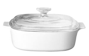 corningware pyroceram classic casserole dish with glass cover, white, square, 2 quart, 2 liter (medium)