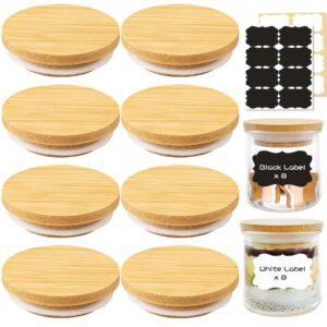 tbwind 8 pack oui yogurt jar lids reusable bamboo oui lids with silicone sealing rings and yogurt bottle label,suitable for oui yogurt jars, coffee bean jars, spice jars, cookie jars