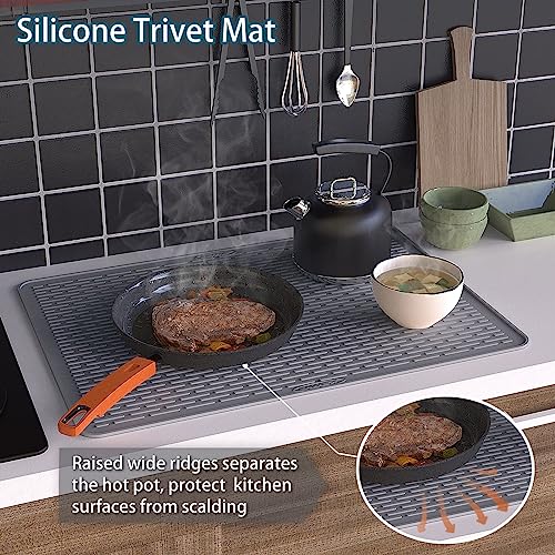 KEYFIVE Silicone Stove Top Cover for Electric Stove, 28 * 20 inches Extra Large Silicone Dish Drying Mat, Glass Top Stove Cover To Protect Kitchen Counter Surface And Prevent Scratching- Grey