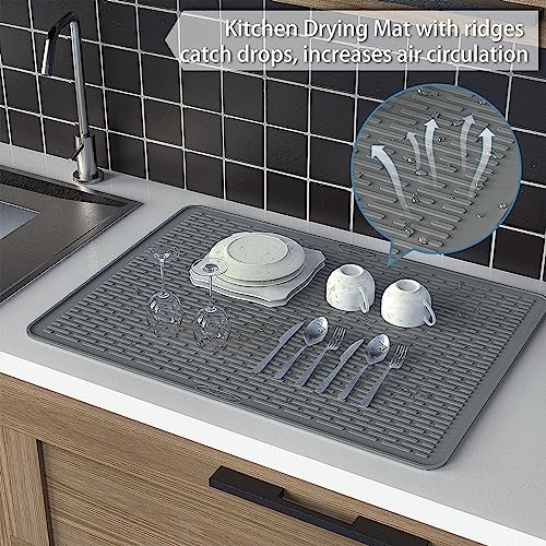 KEYFIVE Silicone Stove Top Cover for Electric Stove, 28 * 20 inches Extra Large Silicone Dish Drying Mat, Glass Top Stove Cover To Protect Kitchen Counter Surface And Prevent Scratching- Grey