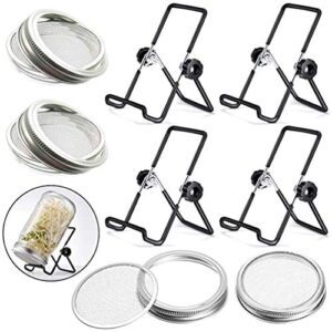 sprouting jar lid (32oz glass jars) with 4 pack stainless steel sprouting stands for wide and wide mouth mason jar for growing organic sprouts, stainless steel, 4 pack