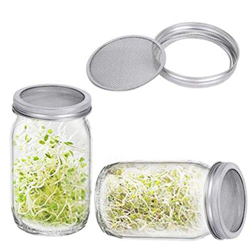 Sprouting Jar Lid (32oz Glass Jars) with 4 Pack Stainless Steel Sprouting Stands for Wide and Wide Mouth Mason Jar for Growing Organic Sprouts, Stainless Steel, 4 Pack