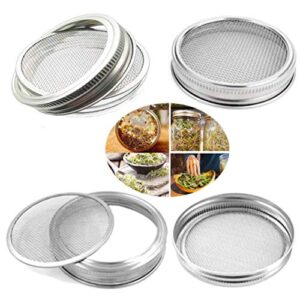 Sprouting Jar Lid (32oz Glass Jars) with 4 Pack Stainless Steel Sprouting Stands for Wide and Wide Mouth Mason Jar for Growing Organic Sprouts, Stainless Steel, 4 Pack