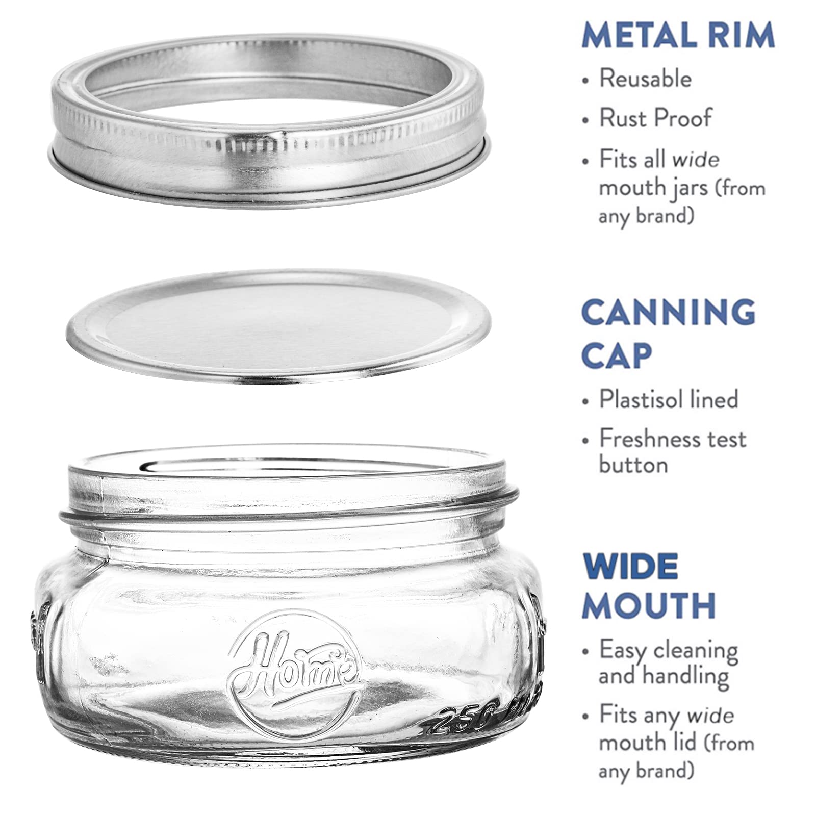 Tebery 24 Pack Home Glass Mason Jars with Silver Metal Airtight Lids and Bands, 8-Ounce Wide Mouth Glass Canning Jars for for Canning, Preserving, Meal Prep, Overnight Oats, Jam, Jelly