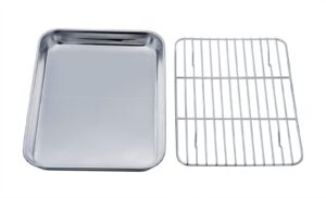 teamfar toaster oven tray and rack set, 9.3’’ x 7’’ x 1’’, stainless steel toaster oven pan broiler pan, non toxic & healthy, easy clean & dishwasher safe