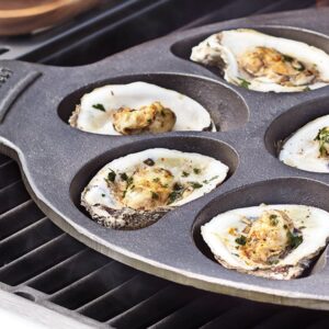 Outset 76225 Cast Iron Oyster Grill Pan, 12 Cavities, Black