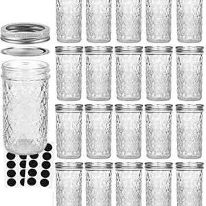 VERONES Mason Jars 12 OZ, Canning Jars Jelly Jars With Regular Lids, Ideal for Jam, Honey, Wedding Favors, Shower Favors, 20 PACK