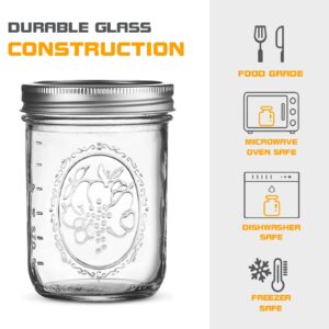 Wide Mouth Glass Mason Jars 16 oz, 6 Pack Glass Canning Jars with Metal Airtight Lids and Bands and Measurement Marks, for Canning, Preserving, Overnight Oats, Jam, Jelly, Food Storage, DIY etc