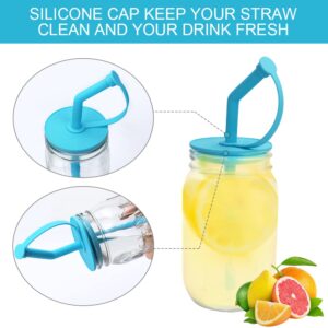 Sophico Silicone Mason Jar Lids with Straw/Silicone Stoppers/Clean Brush, for Wide Mouth Mason Jar,4 Pack(Containers not included)