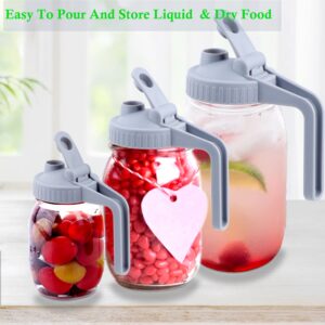 Regular Mouth Mason Jar Lids with Handle, Airtight & Leak-proof Seal, Easy Pouring Spout, Flip Cap Pour Lids,Turns your Mason Jar into Pitcher (Jar Not Included)