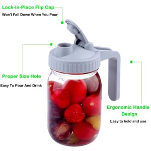 Regular Mouth Mason Jar Lids with Handle, Airtight & Leak-proof Seal, Easy Pouring Spout, Flip Cap Pour Lids,Turns your Mason Jar into Pitcher (Jar Not Included)