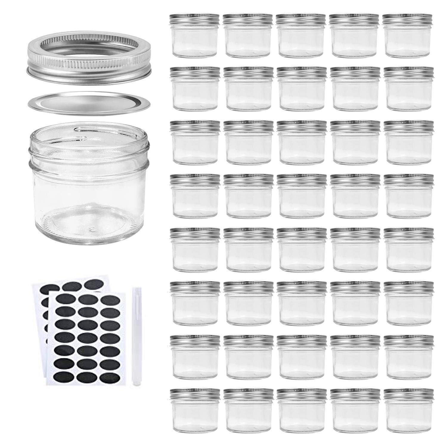 Accguan 4oz / 120ml Mason Jars Glass Jelly Jars, Canning Jars With Regular Lids, Ideal for Honey,Jam,Wedding Favors,Shower Favors, 40 Pack