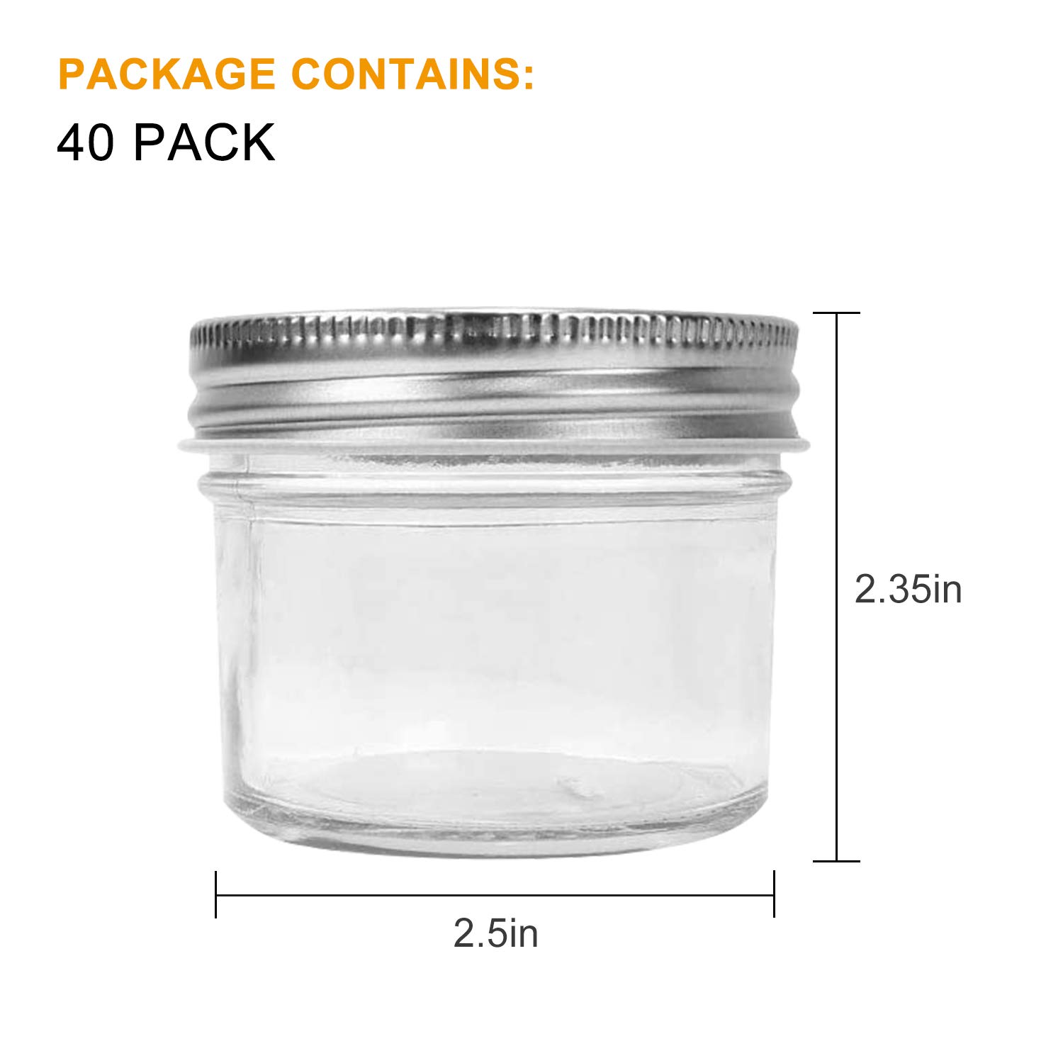 Accguan 4oz / 120ml Mason Jars Glass Jelly Jars, Canning Jars With Regular Lids, Ideal for Honey,Jam,Wedding Favors,Shower Favors, 40 Pack