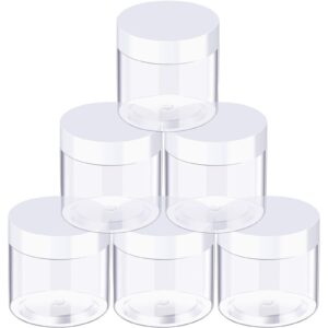 6 pack clear container with lids small plastic pot jars wide mouth round leak proof plastic container jars with lid for travel storage, eye shadow, nails, paint, jewelry (white,3 oz)