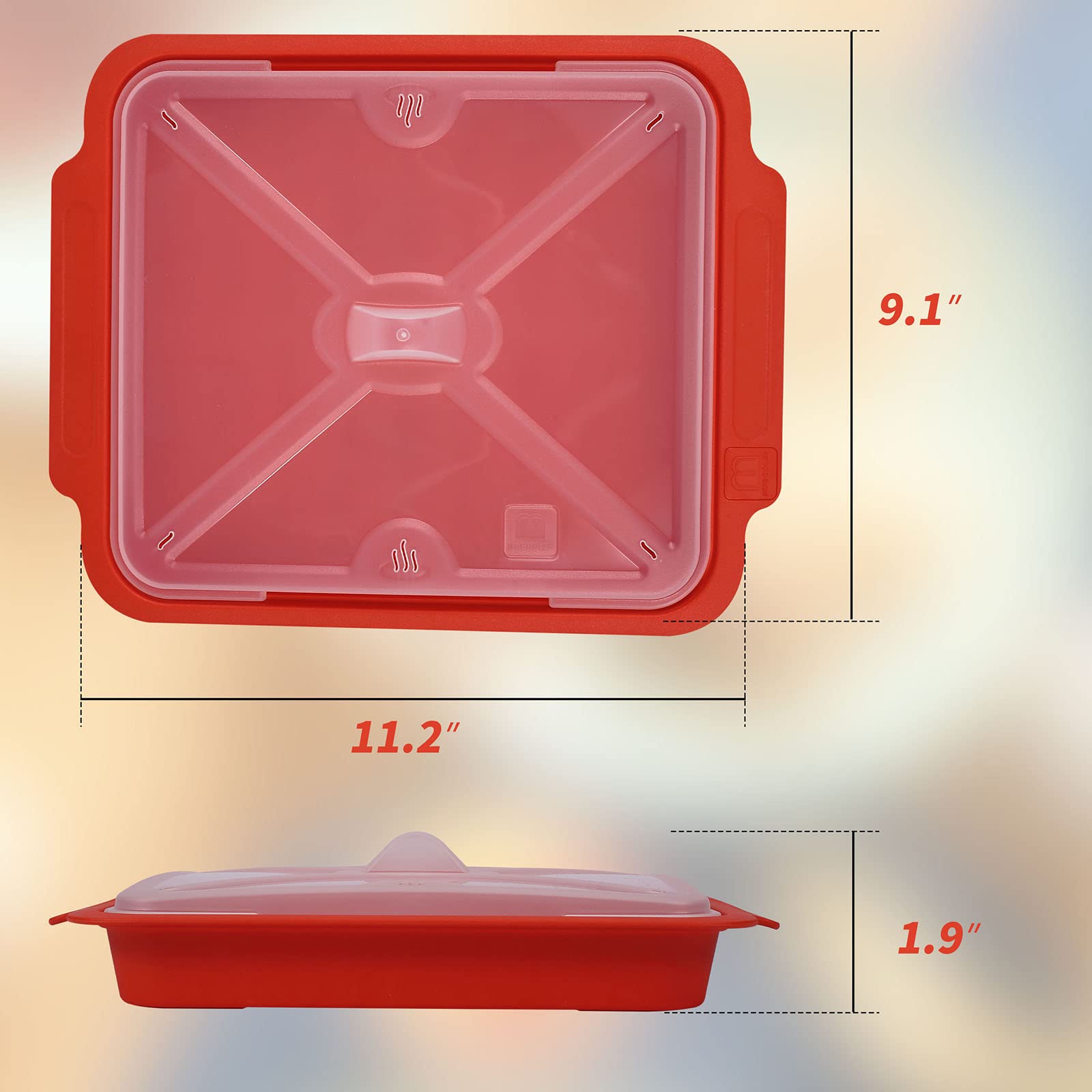 MMUGOOLER Microwave Easy Bacon Maker/Cooker with Lid, Safety, Quick and with No Mess, 11.3“ L x 9.0" W x 2.4" H- Red