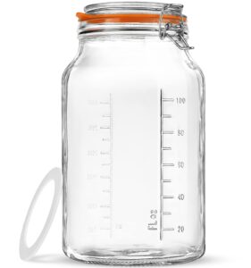 folinstall super wide mouth glass storage jar with airtight lids, 1 gallon large mason jars with 2 measurement marks, large capacity for pickle jar, overnight oats