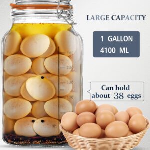 Folinstall Super Wide Mouth Glass Storage Jar with Airtight Lids, 1 Gallon Large Mason Jars with 2 Measurement Marks, Large Capacity for Pickle Jar, Overnight Oats