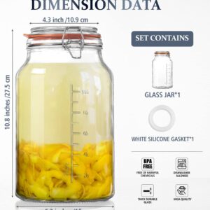 Folinstall Super Wide Mouth Glass Storage Jar with Airtight Lids, 1 Gallon Large Mason Jars with 2 Measurement Marks, Large Capacity for Pickle Jar, Overnight Oats