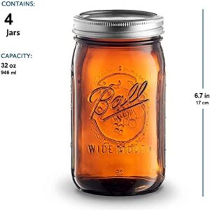 Ball WIDE MOUTH Quart (32 oz.) Glass Food Preserving Pickling Canning Mason Jar with Lid and Band, Clear, 12-Count (Packaging May Vary) (Amber)