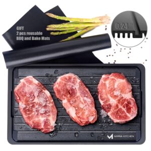 extra thick fast defrosting tray - dishwasher safe large thawing plate with drip tray set - non-stick coated thawing board for frozen meat and food - no plug natural defrost miracle thaw master mat