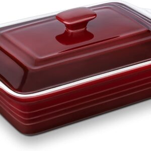 LOVECASA Nonstick Casserole Dish with Lid, 4.5 Quart Lasagna Pan Deep, 9x13 Ceramic Baking Dish for Dinner, Banquet, and Party, Gradient Red