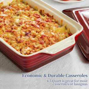 LOVECASA Nonstick Casserole Dish with Lid, 4.5 Quart Lasagna Pan Deep, 9x13 Ceramic Baking Dish for Dinner, Banquet, and Party, Gradient Red