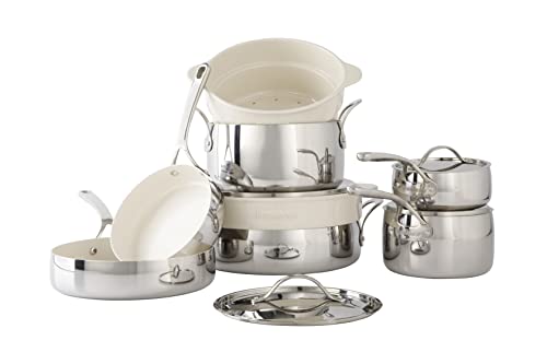 Bloomhouse - Oprah's Favorite Things - 12 Piece Triply Stainless Steel Pots and Pans Cookware Set w/Non-Stick Non-Toxic Ceramic Interior, Ceramic Steamer Inserts, & 12 Protective Care Bags