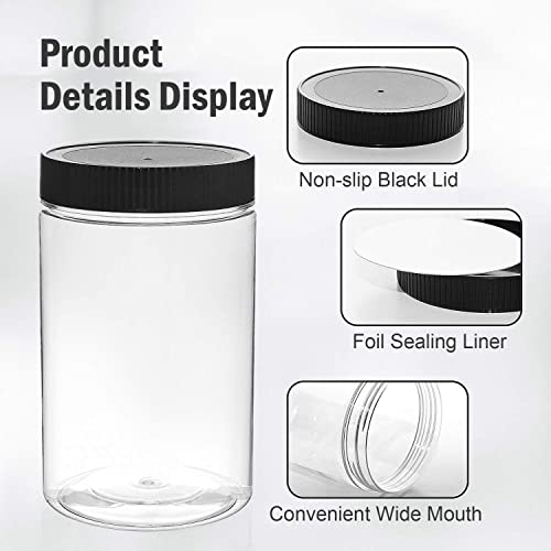 Vumdua 27 Ounce Plastic Jars with Lids, 3 Pack Food Storage Containers Airtight, Clear Containers for Organizing