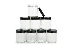 vivaplex, clear, 8 ounce, round glass jars, with black lids - 8 pack