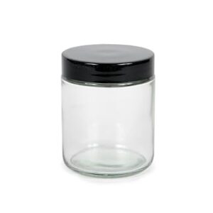 Vivaplex, Clear, 8 ounce, Round Glass Jars, with Black Lids - 8 pack